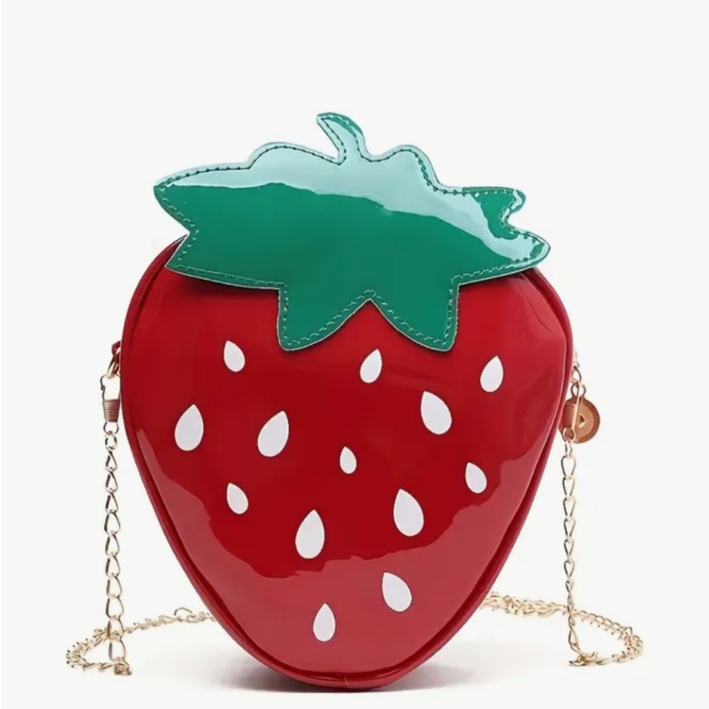 Strawberry Red Crossbody Bag with Gold Link Chain